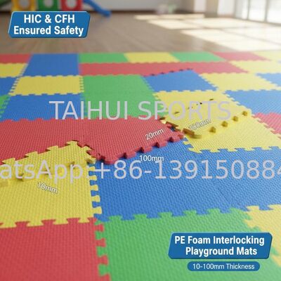 PE Foam Interlocking Safety Mat with 10-100mm Thickness and HIC & CFH Ensured for Playground Shock Pad